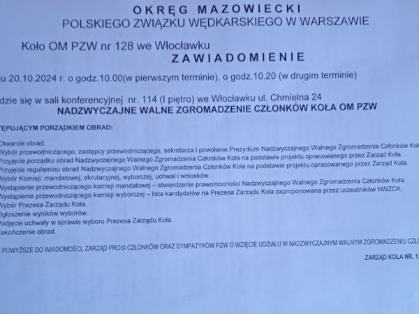 Nadzwyczajne Walne zgromadzenie koleżanek i kolegów koła nr 128 20.10.2024